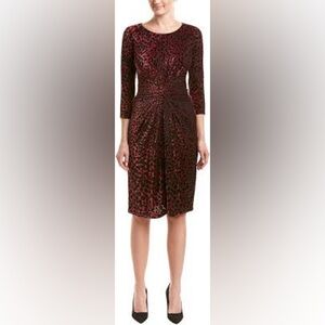 NWT Taylor  Red & Black Leopard Print Velvet Midi Dress Size 6 Ruching